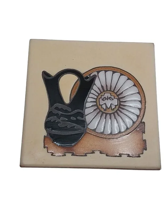 Cleo Teissedre Southwestern Native American Ceramic Tile Wedding Basket Trivet