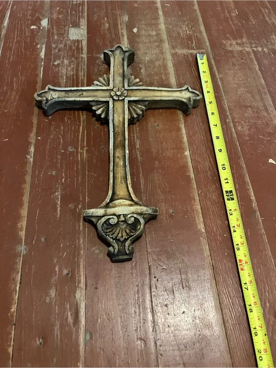 Antique-Style Wall Cross in Aged Gold and Black