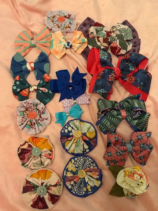 Assorted Matilda Jane Floral and Patterned Fabric Hair Bows - Multicolor