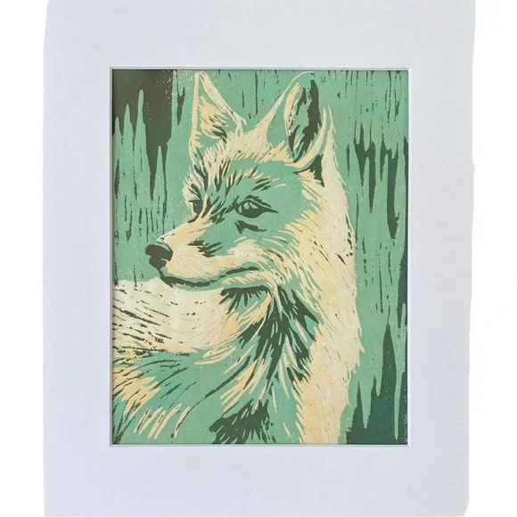 Fox Art Hand Printed Linocut Owl Reduction Print Woodland Animal Art Matted