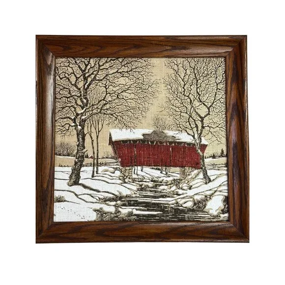 VTG Kay Dee 100% Pure Linen Handprint Hope Valley RN15424 Framed Wall Art 16