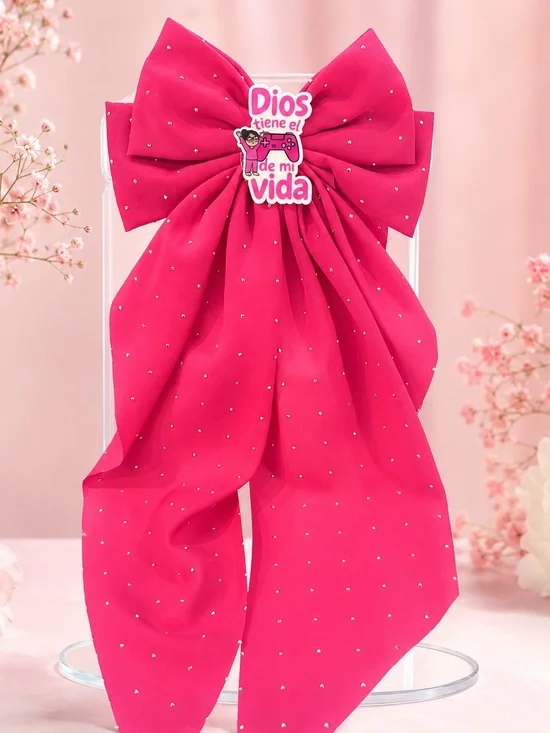 Hot Pink Rhinestone Bow Hair Clip