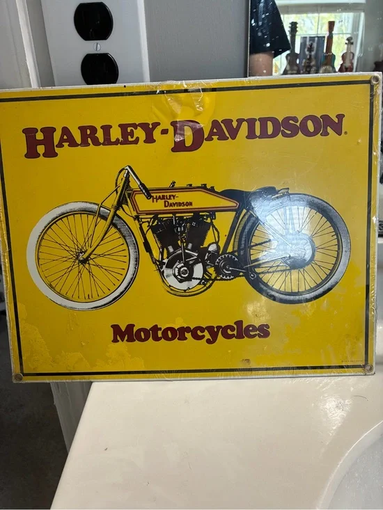 Vintage Ande Rooney Harley Davidson Metal Sign 1915 61ci Pocket Valve Racer📝