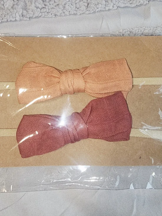 Set of Two Knotted Fabric Bow Headbands in Peach and Dusty Rose