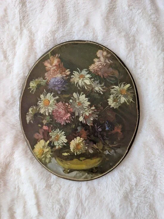 Floral reproduction print on wood by R. Colao