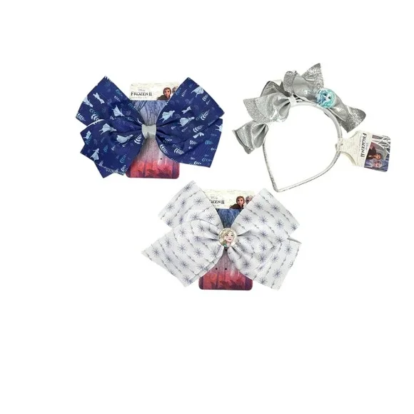 3 pack New Disney Frozen Large Hair Bows and Headband Anna Elsa Snowflakes‎