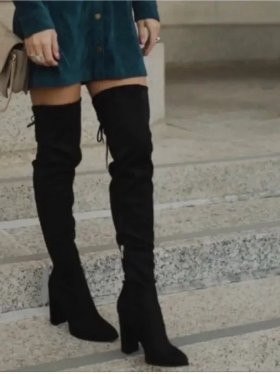 Marc Fisher Black Over-The-Knee Suede Block Heel Boots
