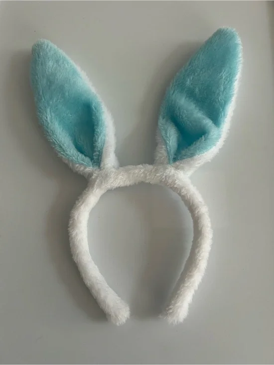Blue White Fuzzy Bunny Ears Headband Bendable Poseable Costume Halloween Easter