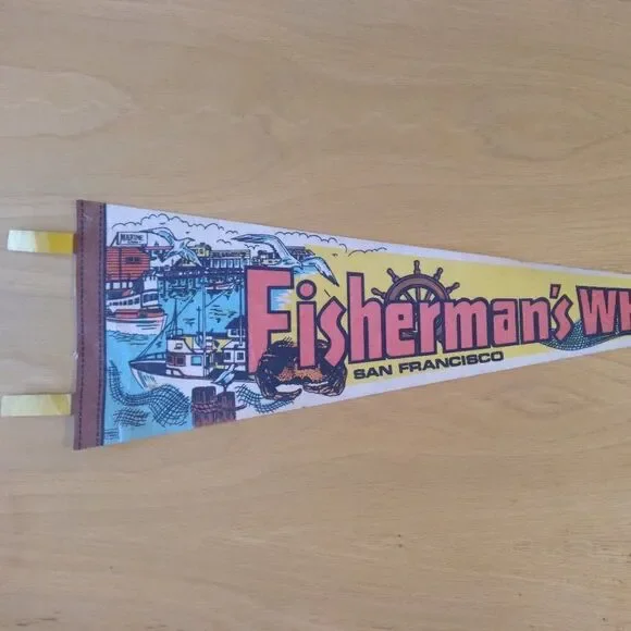 Vintage 60s Fisherman's Wharf San Francisco Pennant Flag