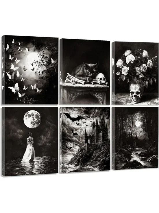Framed Dark Academia Wall Art Set of 6 - Gothic Aesthetic Decor for Bedroom