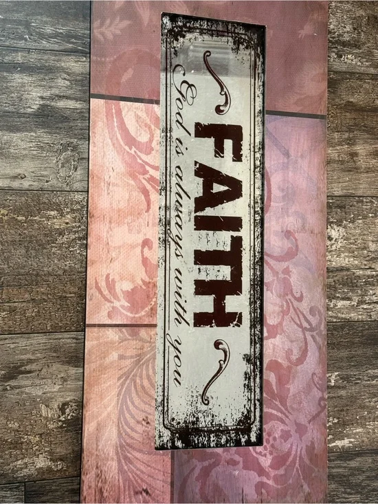 FAITH Wall Art Sign - Pink and White Decorative Plaque
