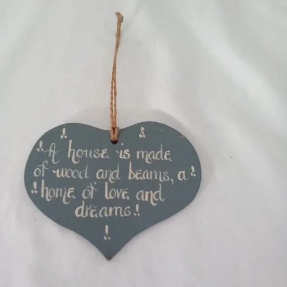 Rustic Blue Wooden Heart Wall Hanging Sign Home Love and Dreams Quote 4 inch