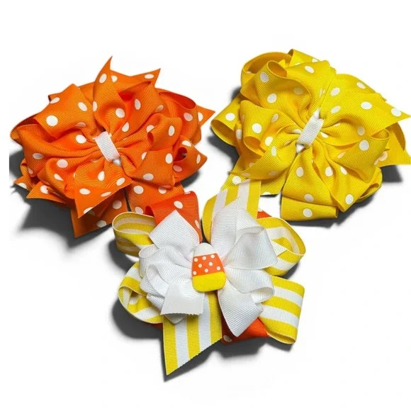 Hair Bows Halloween Candy Corn Polka Dot Boutique Handmade Festive School