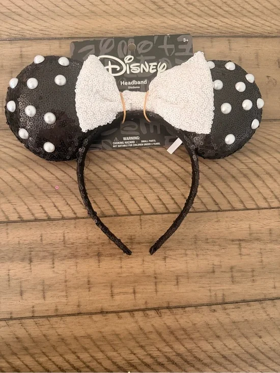 [Disney] NWT Black & White Sequin Mickey Minnie Ears