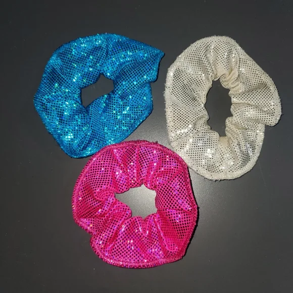 Gymnastics 3 Piece Sparkle Scrunchie Set Pink Blue‎ White Girls