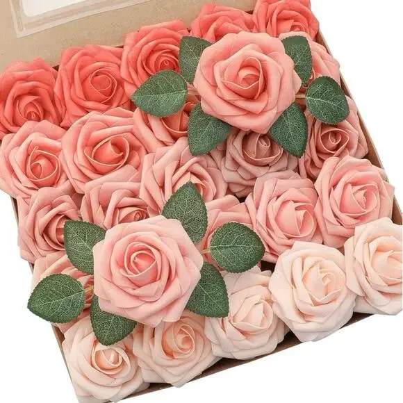 NEW Floroom Studio Coral Blush Ivory PE Foam‎ Roses 25pc 3” DIY Wedding Floral