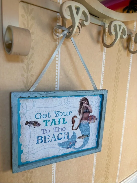 Get Your Tail To The Beach Blue Coastal Wall Sign
