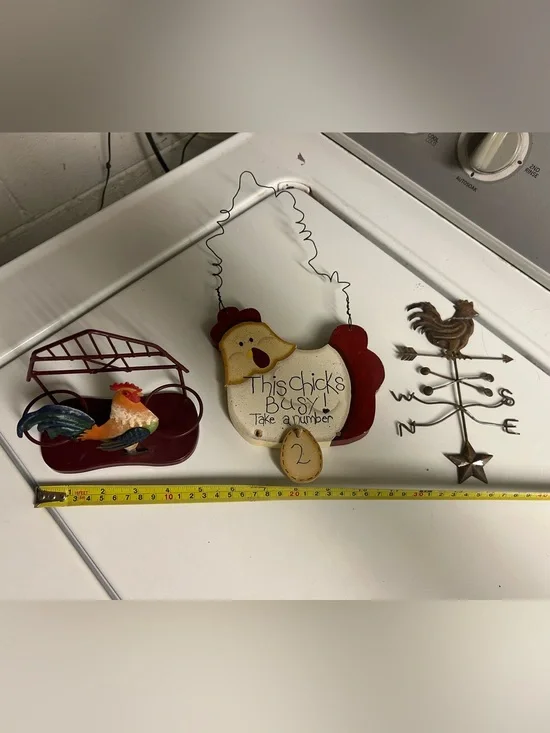 Rooster Candle/Napkin Holder, Wooden Plaque, and Wall Decor