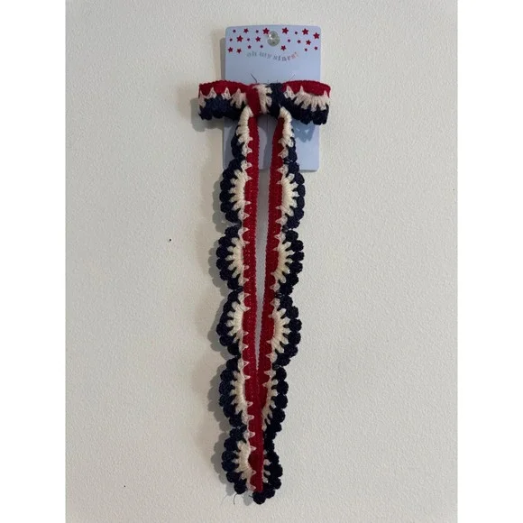 Oh My Stars! Crochet Scalloped Hair Bow girls OS Red White Blue Patriotic
