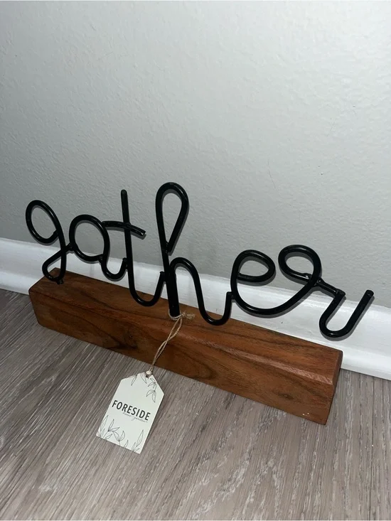 Black 'gather' Script Tabletop Sign
