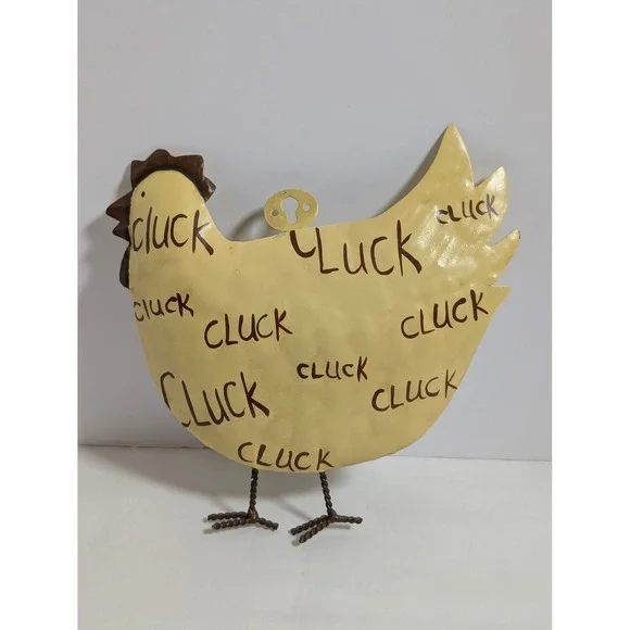 Vintage Chicken Metal Wall Plaque Yellow Farmhouse Rustic Decor 2005