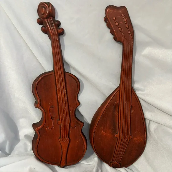 Royal Cast Aluminum Mid Century Violin Mandolin Wall Decor Brown Vintage