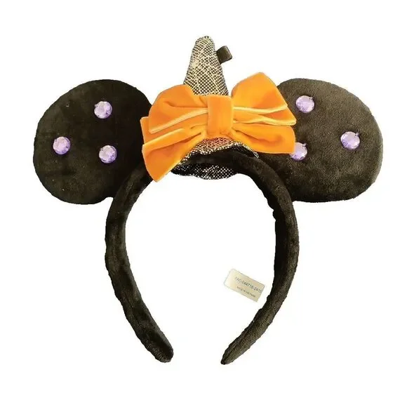 Tokyo Disney Resort Halloween Minnie Mouse Headband Witch Hat Orange Bow Purple