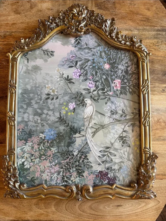 Anthropologie Gold Ornate Framed Botanical Art with White Bird