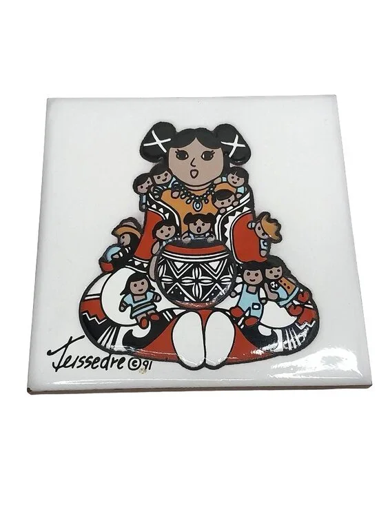 Teissedre Designs Southwestern Native American Ceramic Tile Storyteller Trivet
