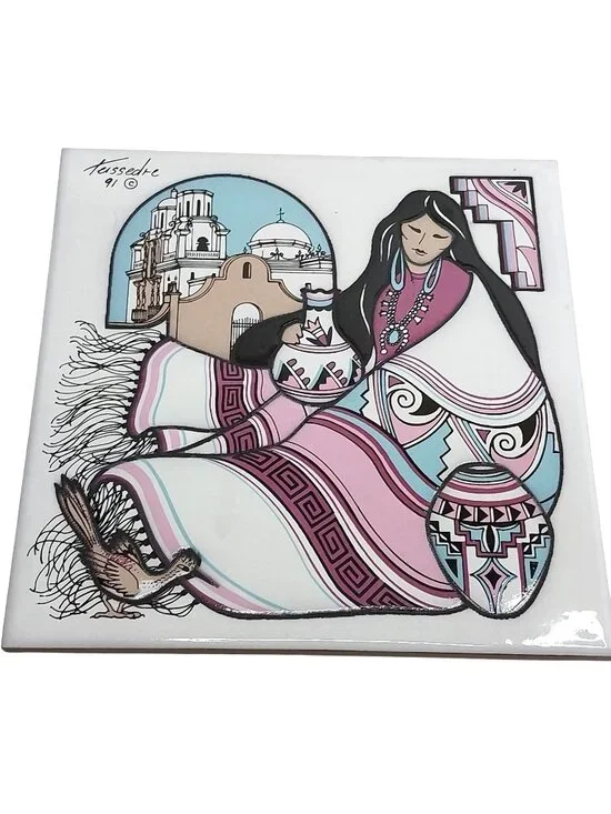 Vintage Teissedre Designs Southwestern Native American Ceramic Tile 6x6 Trivet