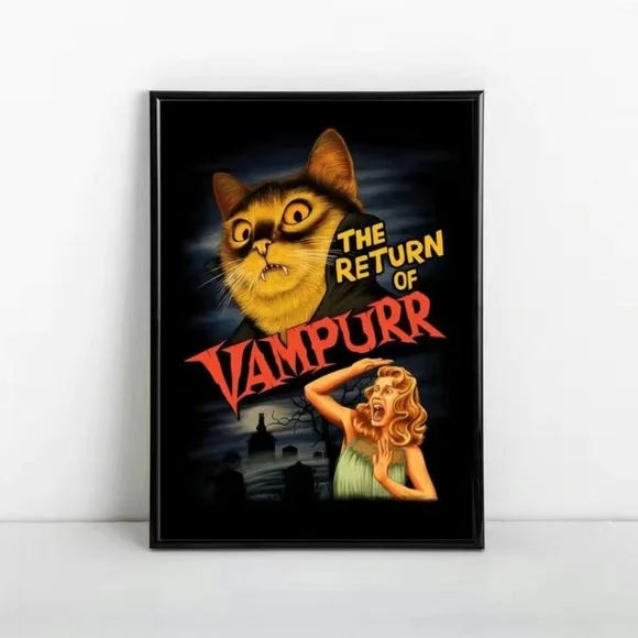 1 Pc Art Canvas Print Vampire Cat “The Return Of Vampurr” 11.8x16.5inch Frameles