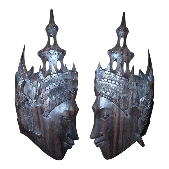 Carved Balinese Wooden‎ Royal Face Wall Masks Bali Indonesia Decor