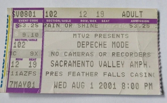 Depeche Mode Concert Ticket Stub 2001 Sacramento Valley Amphitheatre