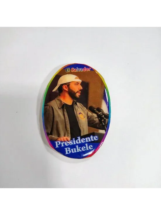 Presidente Bukele Oval Wooden Fridge Magnet El Salvador Souvenir Multicolor Desi