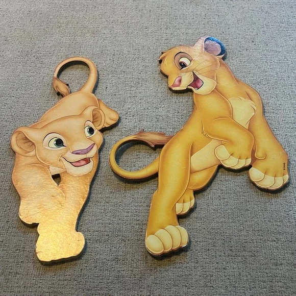 Vintage Disney Lion King Simba Nala Wood Wall Decor Plaques Nursery Art 2pc Set