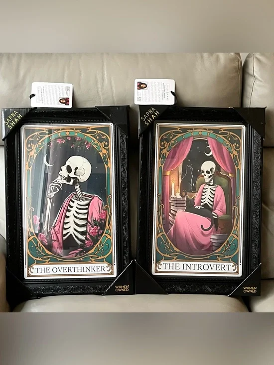 💀✨ Sapna Shah Wall Art NWT- Set of 2- The Introvert & The Overthinker skeletons