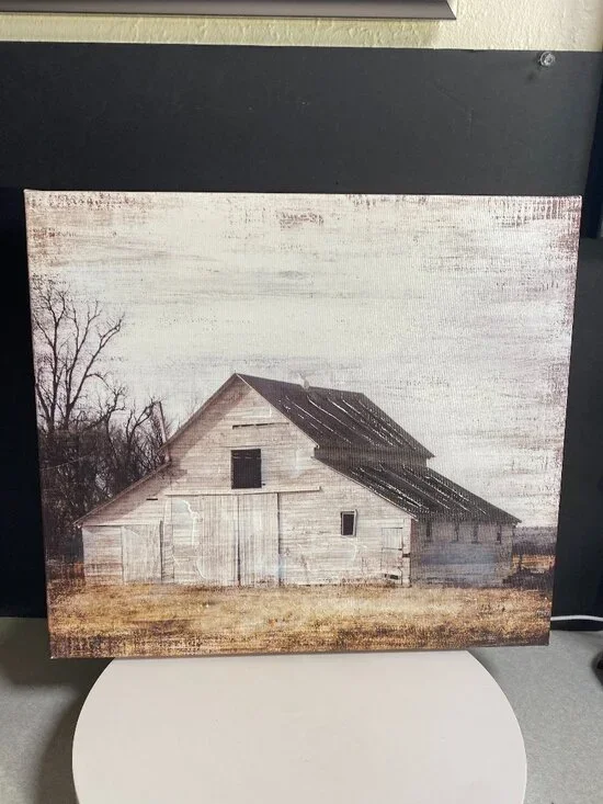 Rustic White Barn Canvas Wall Art Farmhouse Country Decor 16x14