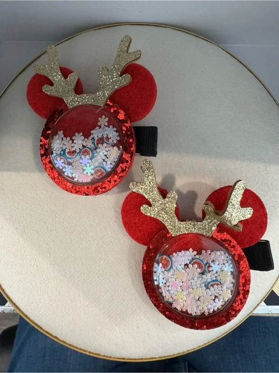 Festive Red Reindeer Shaker Hair Clips