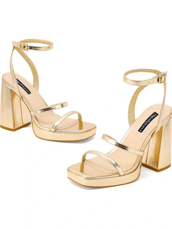 MIA Gold Metallic Platform Ankle-Strap Sandals