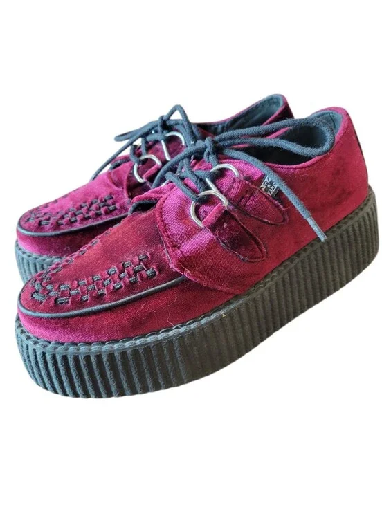 T.U.K Viva High Creeper Burgundy Velvet Shoes