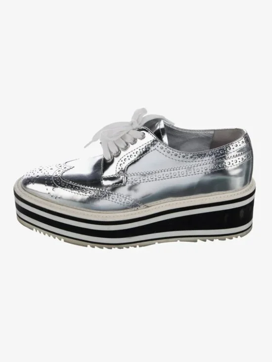 Metallic Silver Leather Square-Toe Platform