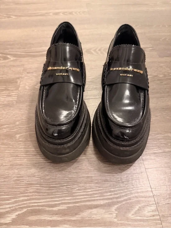 Alexander Wang Black Patent Platform Penny Loafers