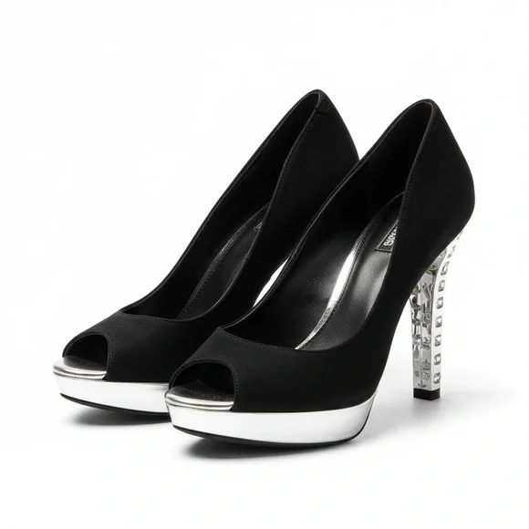 Simply Vera Vera Wang Black & Silver Platform Bling Heels Size 9 1/2