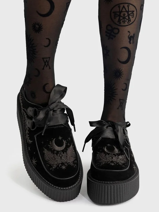 Killstar Black Velvet Crescent Moon Platform Creepers