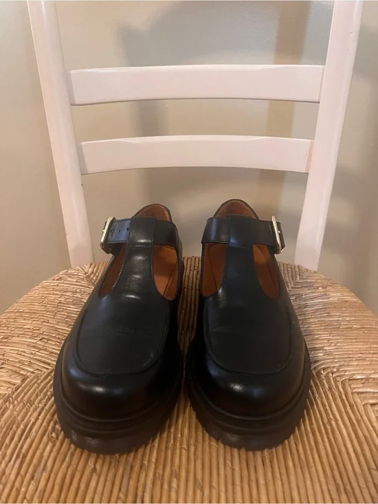 Sezane Violette Babies Chunky Black Leather Mary Jane Shoes size 39