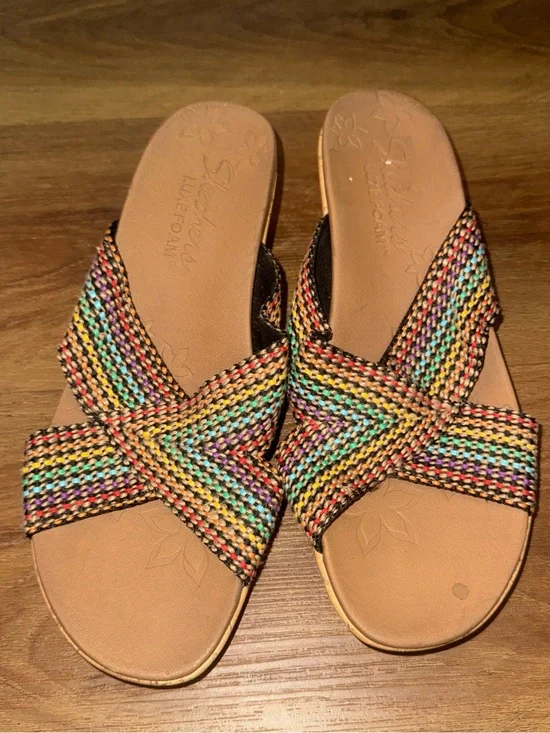 Skechers Beverlee Delighted Rainbow Multi Color Wedge Heel Sandals Womens 9.5