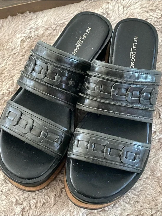 Kelsi Dagger Brooklyn Drift Black Leather Slide Mules