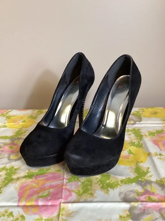 Black Suede Platform High Heels with Studded Stiletto