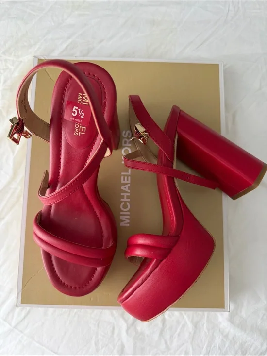 Michael Kors Red Platform Block Heel Sandals
