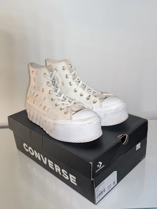 Converse Platform High-Top Sneakers with Colorful Symbols - White